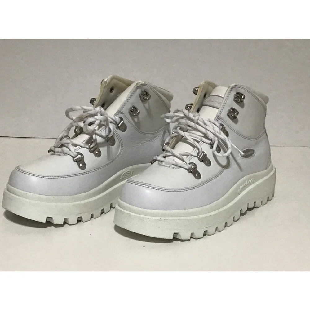 Skechers Shindigs Renegade Sneaker Sz 7 White Leather Chunky Boots Retro Chic